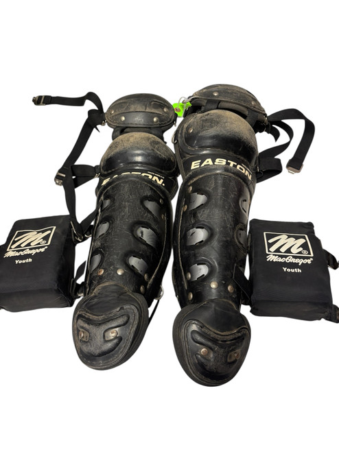 Vist Large View of Product Image Which is Used Easton Natural Youth Baseball Catchers Leg Guards Black Age 9-12 w/ Macregor Youth "Knee Savers"
