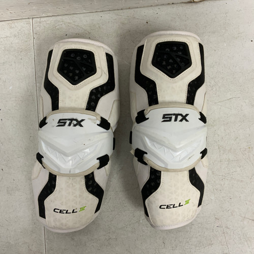 Vist Large View of Product Image Which is Used STX CELL IV Lacrosse Arm Pads/Guards White Senior