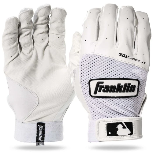 Vist Large View of Product Image Which is NEW FRANKLIN CLASSIC XT BATTING GLOVES WHITE/BLACK ADULT SMALL