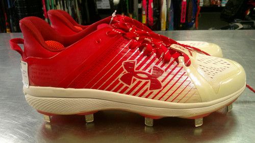 Vist Large View of Product Image Which is Used Under Armour METAL CLEAT BB/SB Cleats Red Senior 9