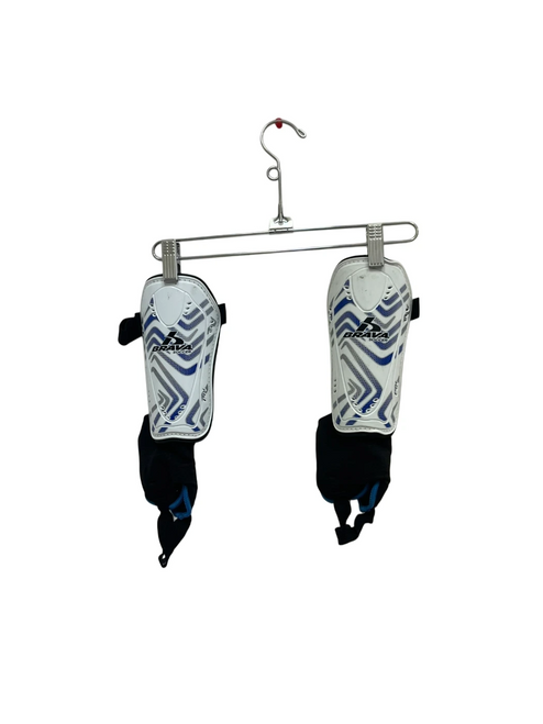 Vist Large View of Product Image Which is Used Brava Soccer Shin Guards Adult MD White And Royal Blue 
