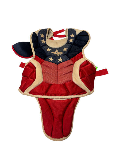 Vist Large View of Product Image Which is Used All-Star SYSTEM 7 USA CP912S7 Junior Baseball Catchers Chest Protector White/Red/Navy Age 9-12