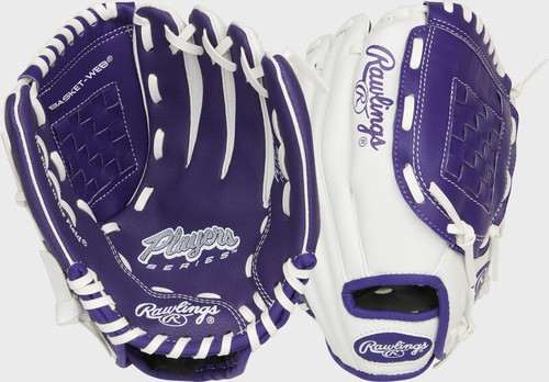 Vist Large View of Product Image Which is New RAWLINGS PLAYER SERIES-10" PURPLE/WHITE LH THROWER
