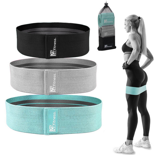 Vist Large View of Product Image Which is XPRT Fitness Resistance Fabric Bands Black-Grey-Green #ZD-RB042