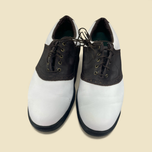 Vist Large View of Product Image Which is Used Foot Joy Mens Golf Shoes White And Maroon Senior 11