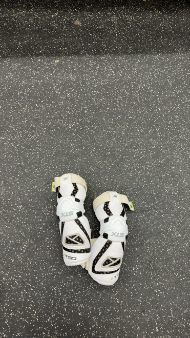 Vist Large View of Product Image Which is Used STX CELL 5 Lacrosse Arm Pads/Guards White LG