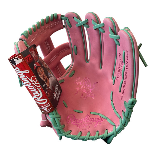 Vist Large View of Product Image Which is Used Rawlings HEART OF THE HIDE BB/SB Glove RH Throw Pink 11 3/4"
