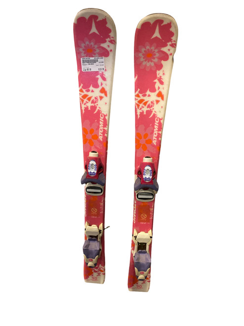 Vist Large View of Product Image Which is Used Atomic HALANZA Girls DH Ski/Binding Pink 90 cm