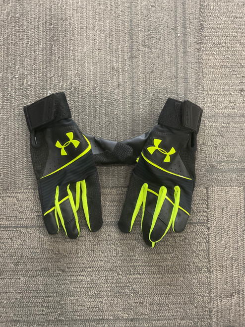 Vist Large View of Product Image Which is Used Under Armour BATTING GLOVES BB/SB Batting Gloves Black And Neon Green SM