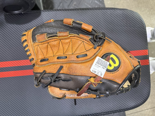 Vist Large View of Product Image Which is Used Wilson PRO FP450 LH Throw Fastpitch Gloves Orange 11"