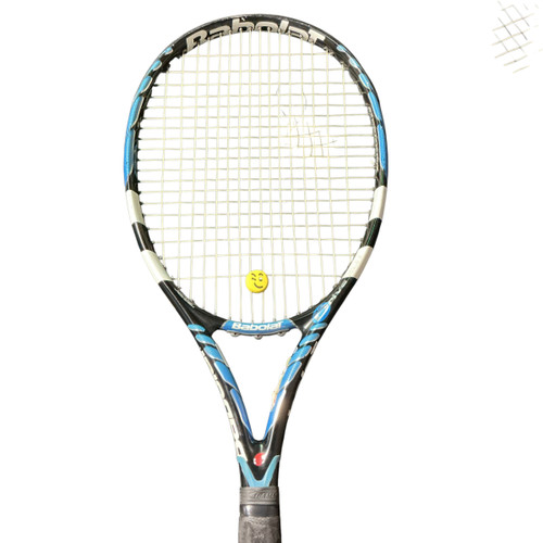 Vist Large View of Product Image Which is Used Babolat PURE DRIVE SMILEY Adult Tennis Racquet Black 4 3/8"