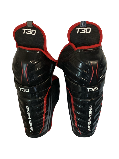 Vist Large View of Product Image Which is Used Sher-wood T30 Senior Shin Guards Black 14"