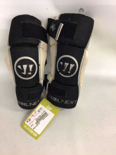 Vist Large View of Product Image Which is Used Warrior RABILNEXT Lacrosse Arm Pads/Guards Black And White MD
