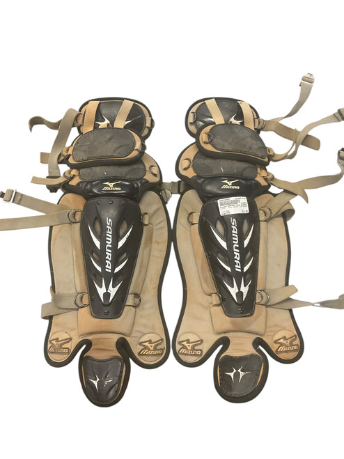 Vist Large View of Product Image Which is Used Mizuno SAMURAI SHIN GUARDS Catchers Leg Guards Black Youth