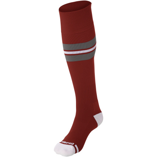 New Champro Striped Sock Cardinal/Grey/White SMALL 11692-CHPAS3CDGRWS Vist Large View of Product Image Which is New Champro Striped Sock Cardinal/Grey/White SMALL