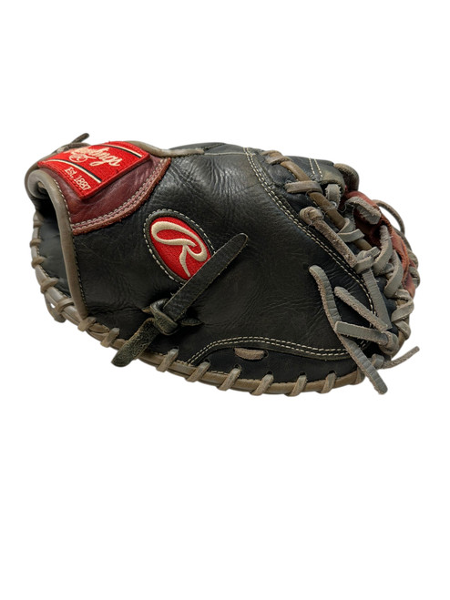 Vist Large View of Product Image Which is Used Rawlings R9CM325BSG BB/SB Catchers RH Throw Black And Wine Red 32 1/2"