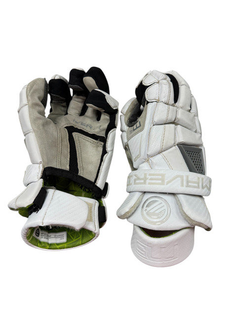 Vist Large View of Product Image Which is Used Maverik M5 Lacrosse Gloves Mens White 18"
