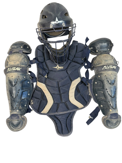 Vist Large View of Product Image Which is Used All Star LG79PS Catchers Chest Protector Navy Blue Junior