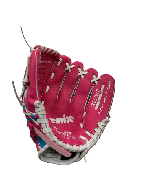Vist Large View of Product Image Which is Used Rawlings REM91P RHT GLOVE BB/SB Glove RH Throw Pink 9"