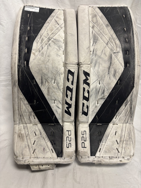 Vist Large View of Product Image Which is Used CCM P2.5 Goalie Leg Pads Junior White 26"