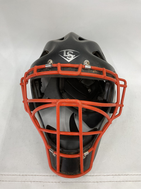 Vist Large View of Product Image Which is Used Louisville Slugger CATCHERS MASK Catchers Helmet w/Mask Black And Orange LG