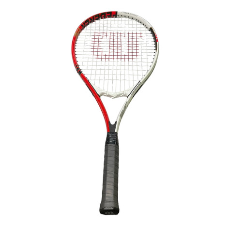 Vist Large View of Product Image Which is Used Wilson FEDERER 110 Adult Tennis Racquet Red 4 1/2"