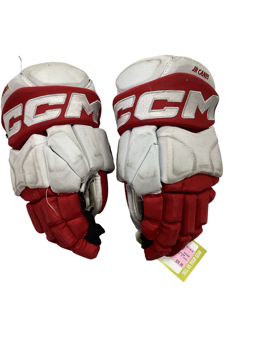 Vist Large View of Product Image Which is Used CCM 95C JR CANES Junior Gloves Red And White 12"
