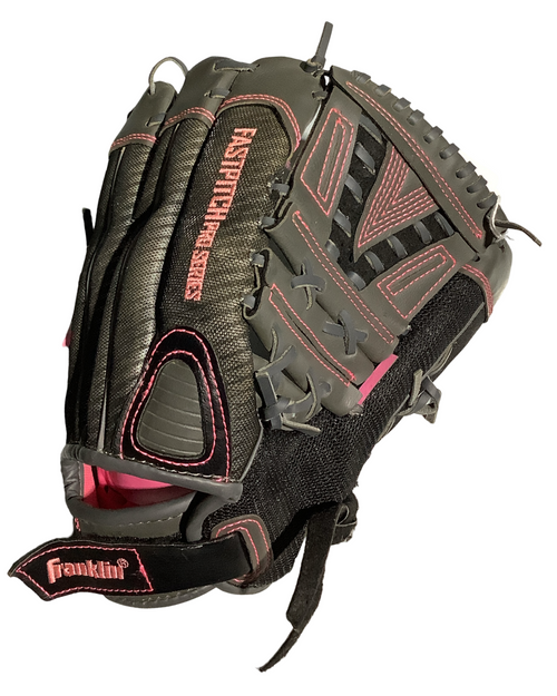 Vist Large View of Product Image Which is Used Franklin FASTPITCH PRO RH Throw Fastpitch Gloves Black 12"