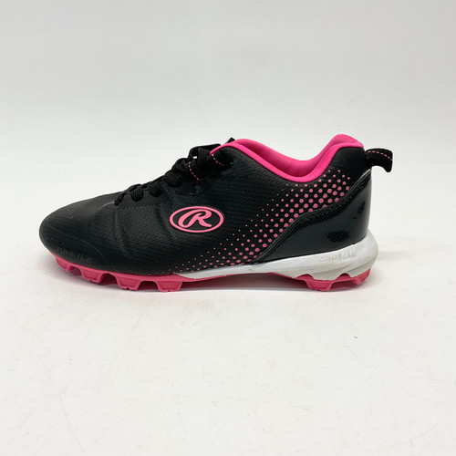 Vist Large View of Product Image Which is Used Rawlings BB/SB Cleats Black And Pink Junior 01.5