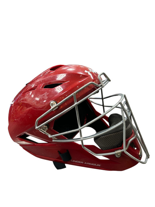 Vist Large View of Product Image Which is Used Under Armour UAHG3A-1 HELMET 7-7 1/2 Catchers Helmet w/Mask Red One Size