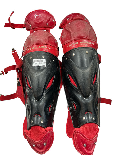 Vist Large View of Product Image Which is Used Under Armour UAWLG2-AL INT SHIN Catchers Leg Guards Red Intermed