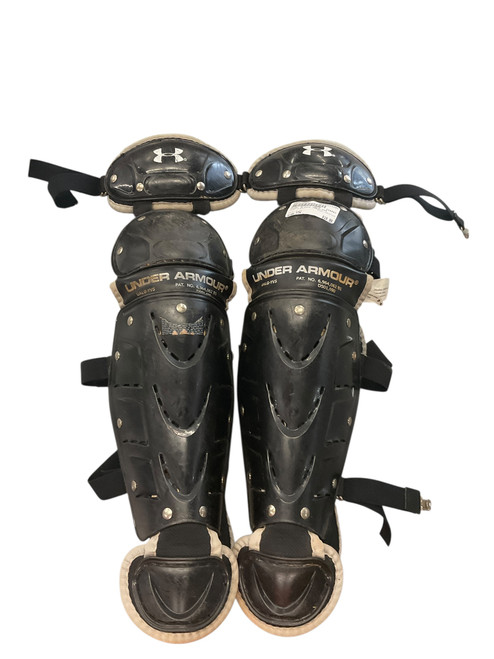 Vist Large View of Product Image Which is Used Under Armour UALG-YVS Catchers Leg Guards Black Youth