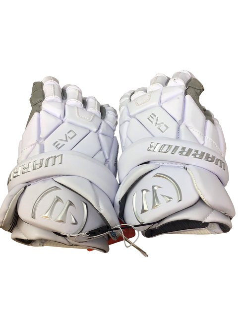 Vist Large View of Product Image Which is Used Warrior EVO QX2 Lacrosse Gloves Mens White MD