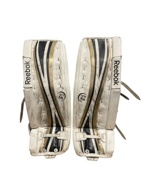 Vist Large View of Product Image Which is Used Reebok 18K Goalie Leg Pads Senior White 32"
