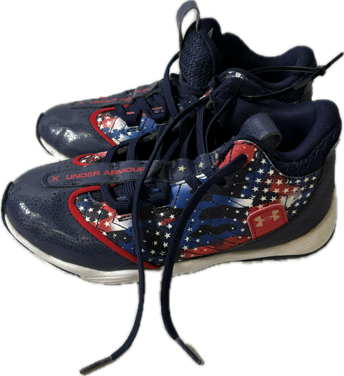 Vist Large View of Product Image Which is Used Under Armour HARPER 5.5Y BB/SB Cleats White/Red/Navy Junior 02