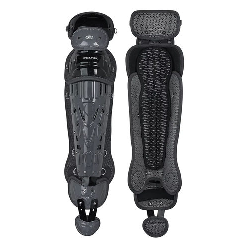 Vist Large View of Product Image Which is New Rawlings Velo 2.0 2026 Baseball Catcher's Leg Guards Black/Graphite- Adult