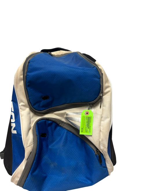 Vist Large View of Product Image Which is Used Easton E175 Plus Baseball & Softball Backpack White And Royal Blue