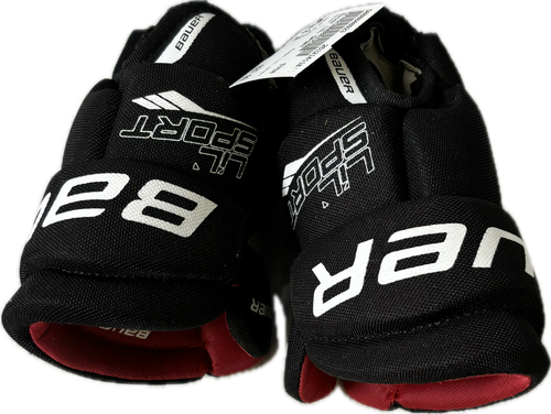 Vist Large View of Product Image Which is Used Bauer LIL SPORT Junior Gloves Black 8"