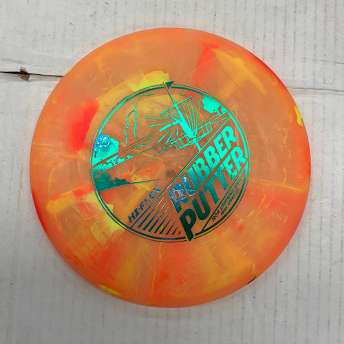 Vist Large View of Product Image Which is Used Lightning HI-FLEX RUBBER PUTTER Disc Golf Putter Orange 162g
