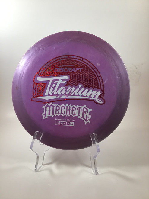 Vist Large View of Product Image Which is Used Discraft TITANIUM MACHETE Disc Golf Driver Purple 174g