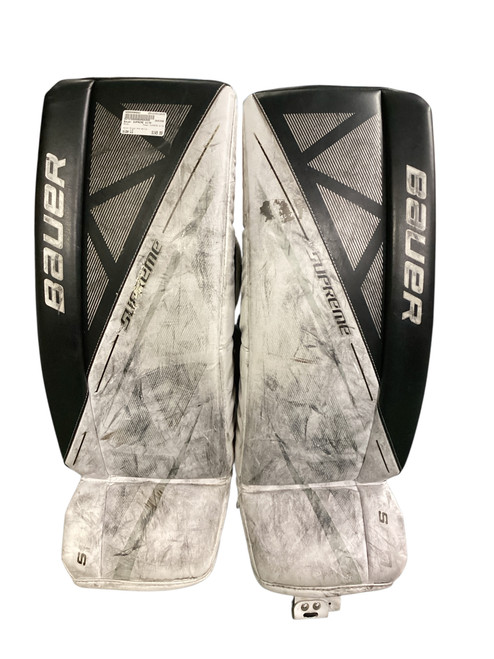 Vist Large View of Product Image Which is Used Bauer SUPREME S170 Goalie Leg Pads Junior Black And White LG