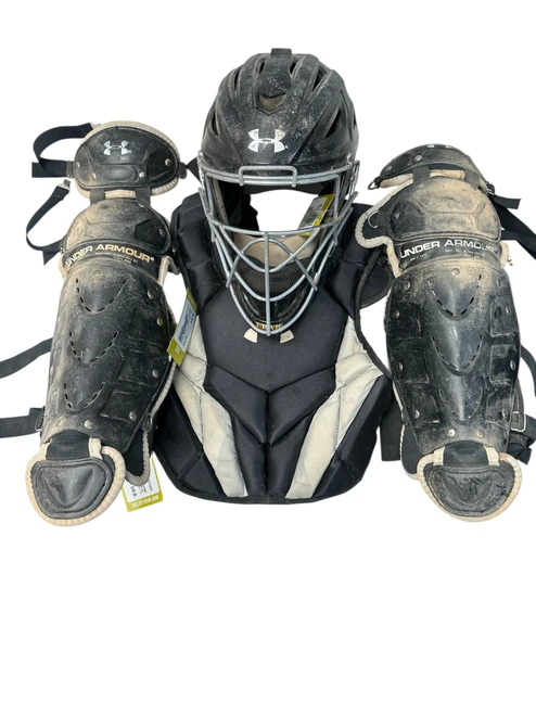 Vist Large View of Product Image Which is Used Under Armour VARSITY SET Catchers Chest Protector Black And Grey Youth