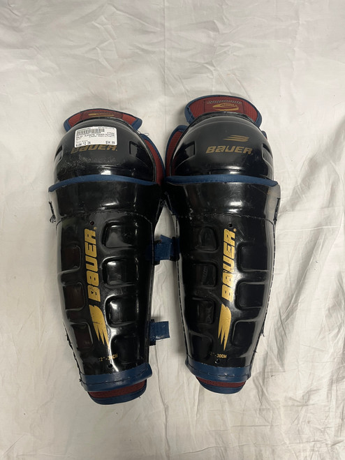 Vist Large View of Product Image Which is Used Bauer SUPREME POWER/AUTHORITY Senior Shin Guards Black 12"