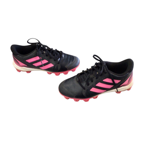 Vist Large View of Product Image Which is Used Adidas PUREHUSTLE SIZE 4.5 BB/SB Cleats Black And Pink Junior 04.5