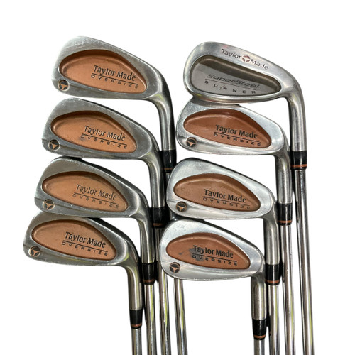 Vist Large View of Product Image Which is Used Taylormade BURNER OVERSIZE Mens Iron Set RH 3I-PW (**7 iron is Burner Supersteel - Stiff Flex**)