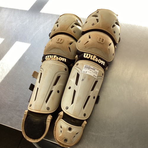 Vist Large View of Product Image Which is Used Wilson EZ GEAR Catchers Leg Guards Black And Grey Junior