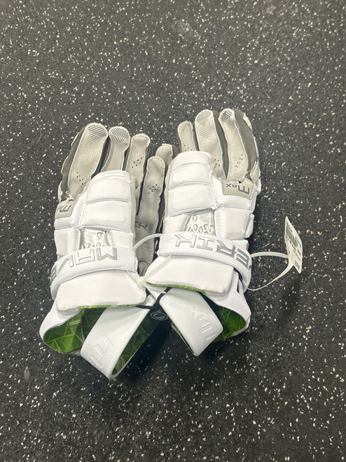 Vist Large View of Product Image Which is Used Maverik MAX GLOVES Lacrosse Gloves Mens White 14"