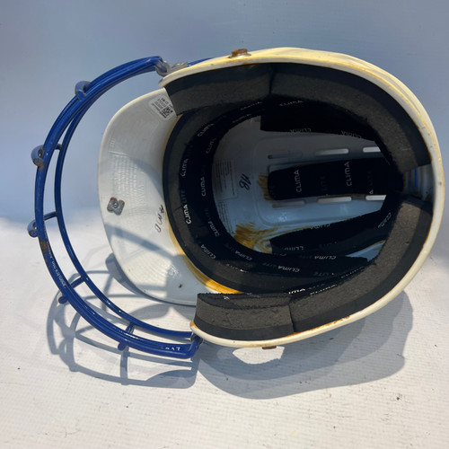 Vist Large View of Product Image Which is Used Adidas WHITE/BLUE Batting Helmet w/Mask White MD