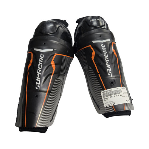 Vist Large View of Product Image Which is Used Bauer ONE.4 Youth Shin Guards Black 9"