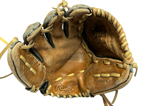 Vist Large View of Product Image Which is Used Rawlings THE MARK OF A PRO P110GBB Leather Shell Youth Baseball Glove LH Throw Brown 11"